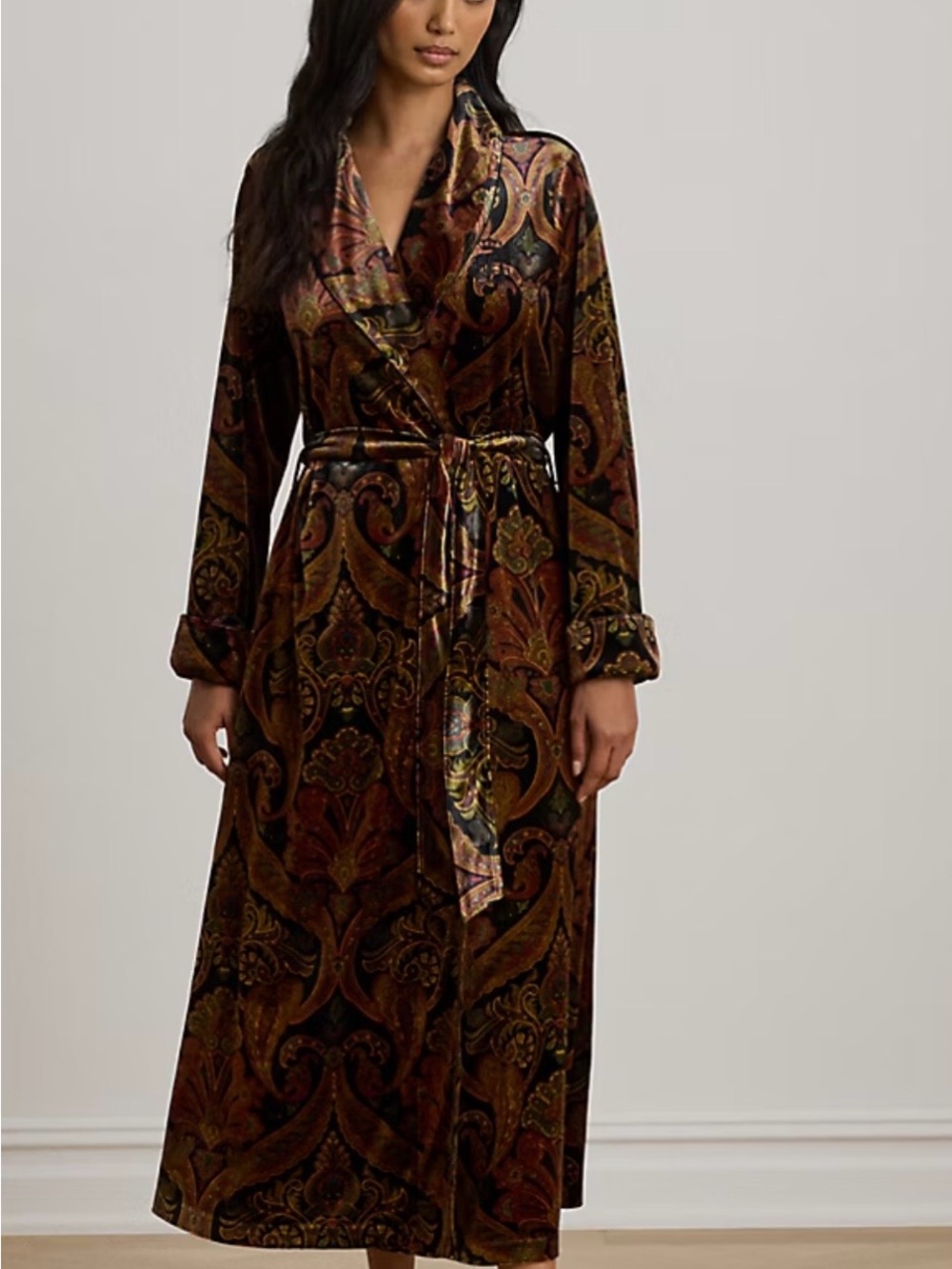 Ralph LaurenVelvet Paisley Long Robe - Brown XL